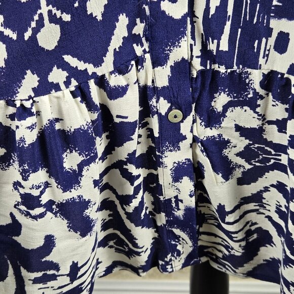 Zara Size Medium Blue White Ikat Print Dress Long Sleeve Ruffle Bottom Tier NWT - Picture 6 of 15